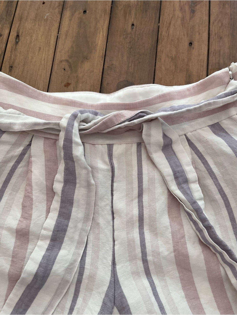 Like new Shortie high rise Striped Pink and Lavender Tie-Waist Shorts - Picture 3 of 7